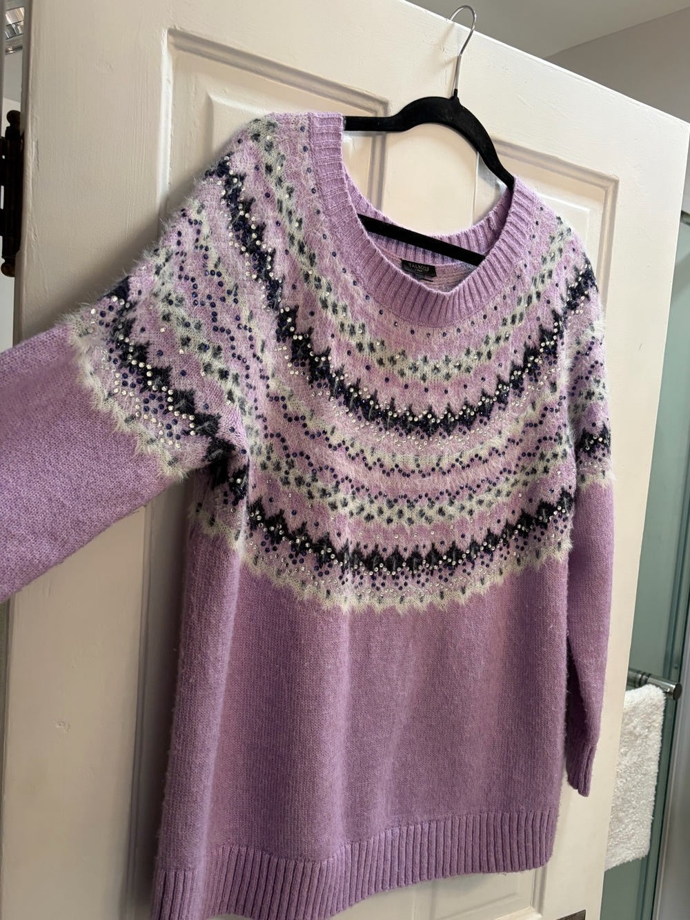 Talbots wool blend sparkly Lavender Crewneck Sweater, fuzzy 1x plus gorgeous wow - Picture 10 of 13